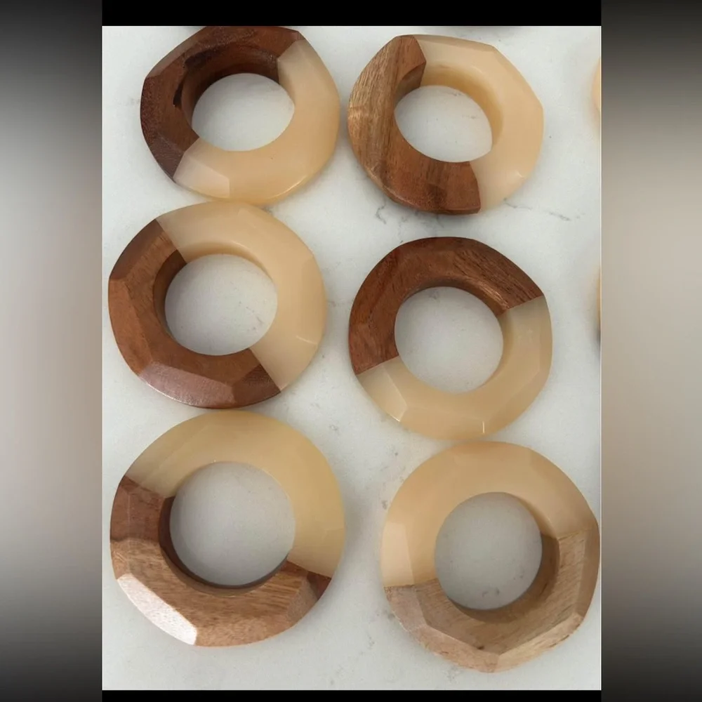 Crate & Barrel Two-Tone Cream and Brown Napkin Rings